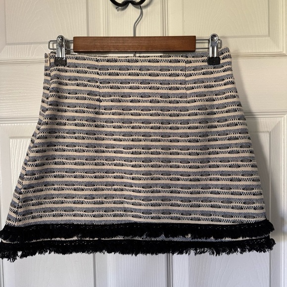 Lush Blue Cream Striped Fringe Hem Mini Skirt Size Small Boho Cotton Blend - Picture 3 of 7